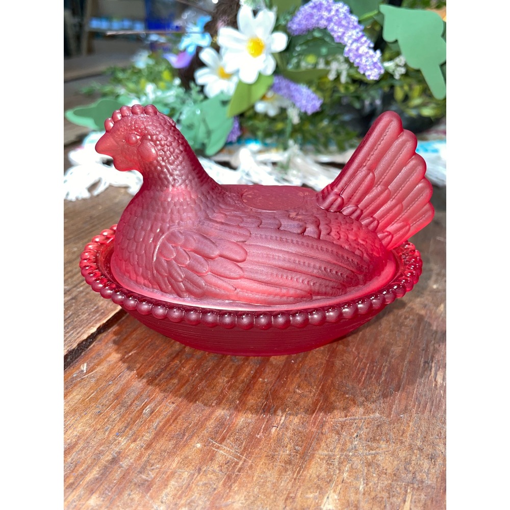 Glass Hen On Nest Candy Dish Ruby
